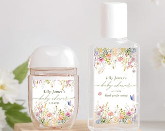 Wildflower Baby Shower Hand Sanitizer Bottle Label: Baby in Bloom Favor (Canva Editable, Instant Download) BS15