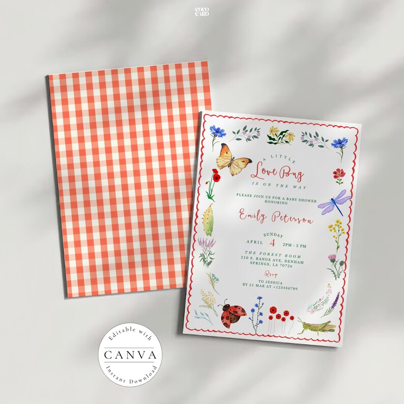 Love Bug Baby Shower Invitation Template: Insect Floral Garden Invite ...
