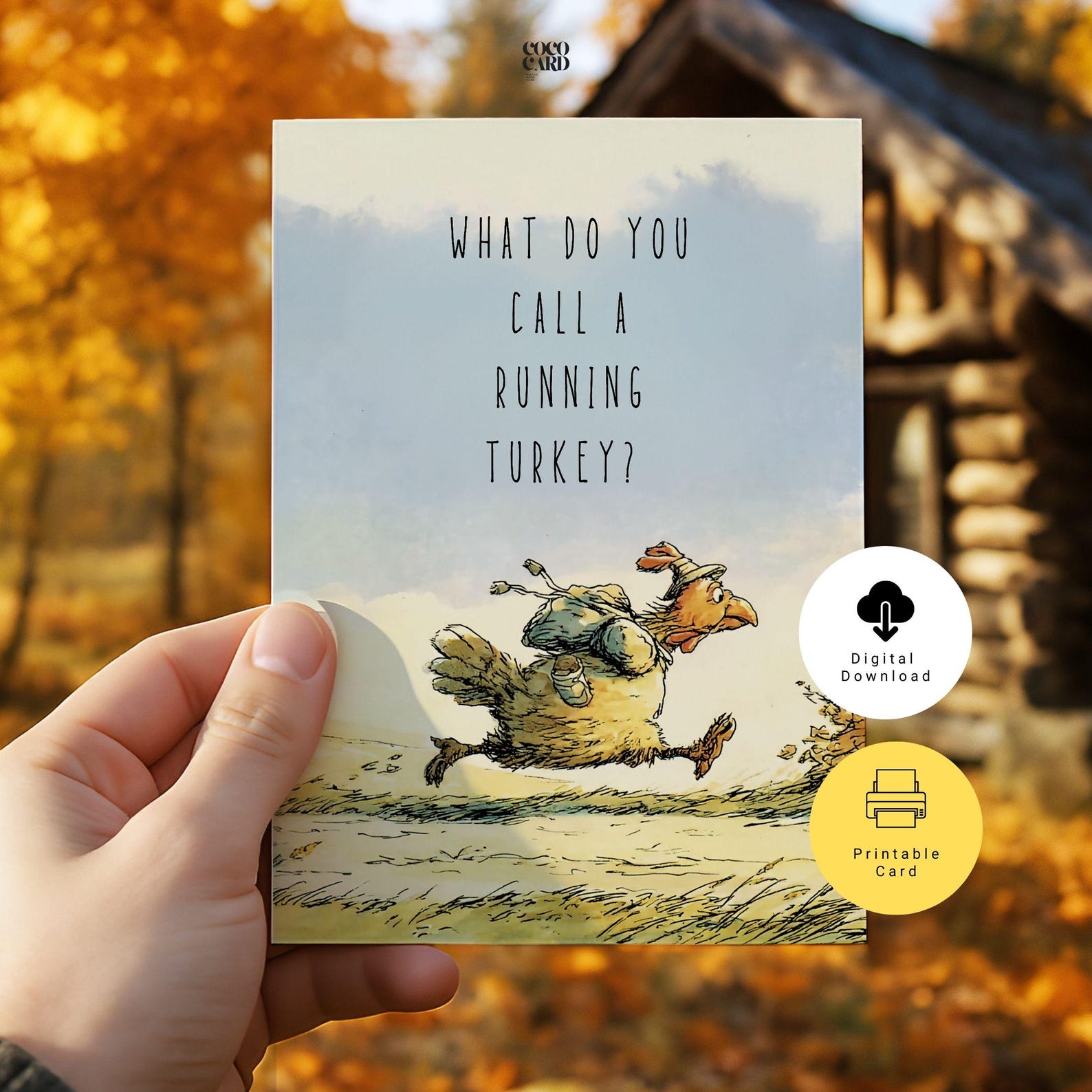 Funny Thanksgiving Card: Turkey Riddle, Autumn Illustration (digital ...