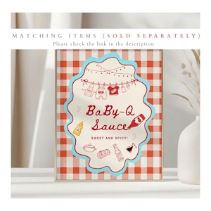Baby Q Baby Shower Invitation: Red Gingham Backyard BBQ Grill Invite, Clothesline Garden Barbecue Party BS23 image 8