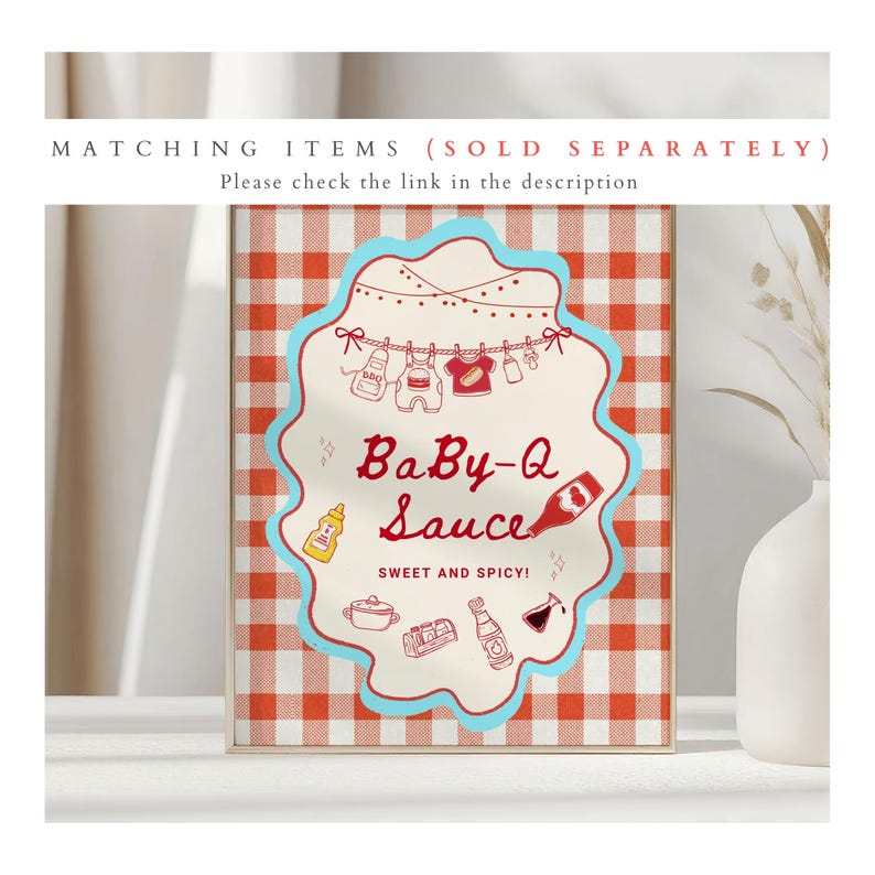 Baby Q Baby Shower Invitation: Red Gingham Backyard BBQ Grill Invite, Clothesline Garden Barbecue Party BS23 image 8