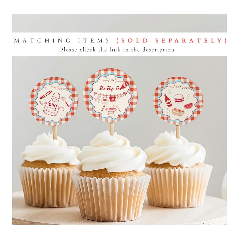 Baby Q Baby Shower Invitation: Red Gingham Backyard BBQ Grill Invite, Clothesline Garden Barbecue Party BS23 image 9