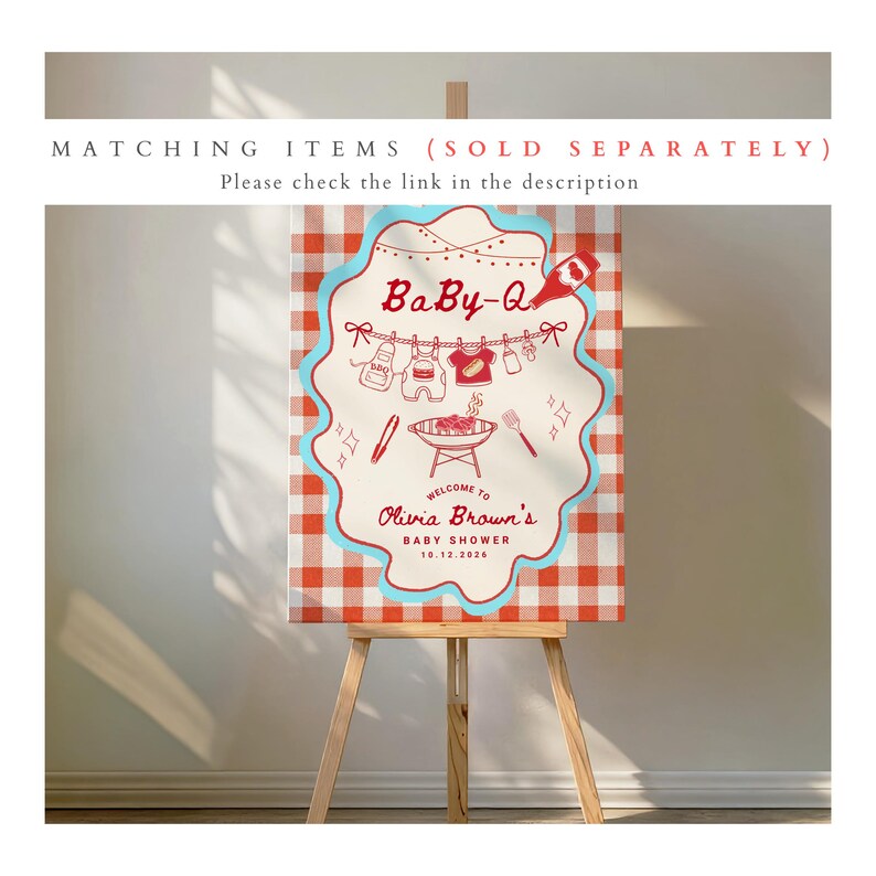 Baby Q Baby Shower Invitation: Red Gingham Backyard BBQ Grill Invite, Clothesline Garden Barbecue Party BS23 image 6