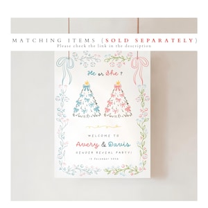 Christmas Gender Reveal Invitation: Whimsical Merry Little Baby with floral bow, Boy Or Girl, He or She (Canva Editable, Instant Download) image 8
