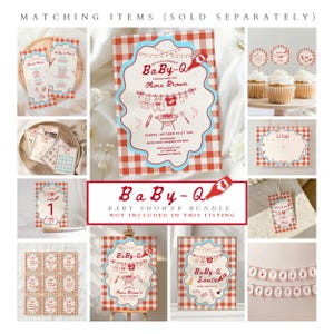 Baby Q Baby Shower Invitation: Red Gingham Backyard BBQ Grill Invite, Clothesline Garden Barbecue Party BS23 image 5