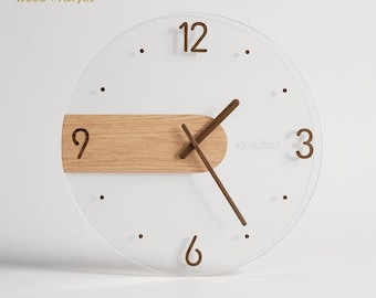 Scandinavian Wooden Acrylic Wall Clock 40cm – Modern Minimalist Design for Living Room, Bedroom, Office Decor