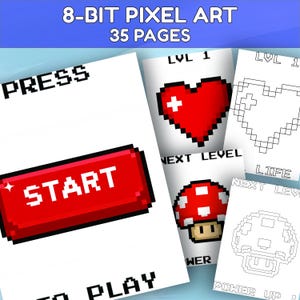 8 Bit Pixel Art Easy Digital Coloring Book - Downloadable PDF