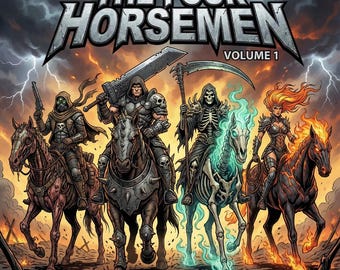 Four Horsemen Coloring Book: Dark Fantasy Grayscale Art (Digital PDF)