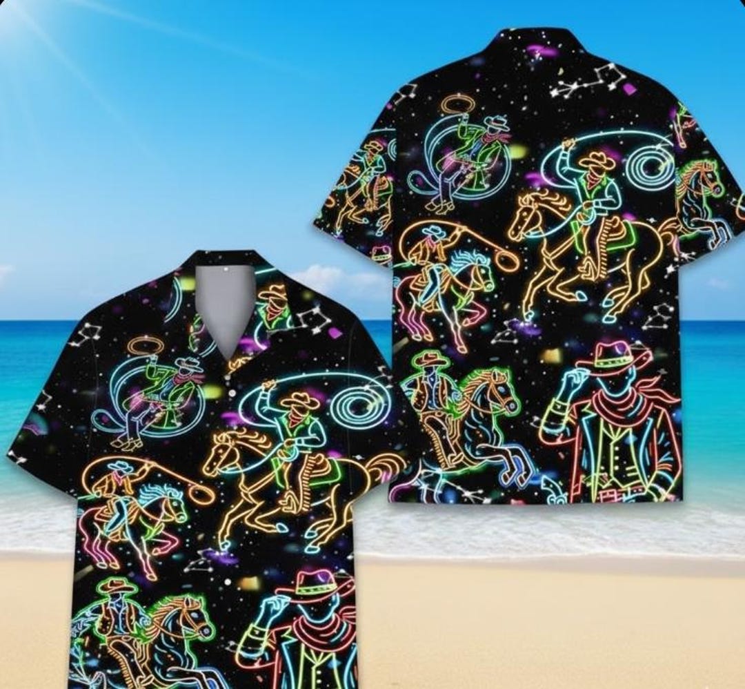 Neon Rodeo Shirt Design Neon Rodeo Cowboy Hawaiian Shirt for Men Women, Western Aloha Summer ...