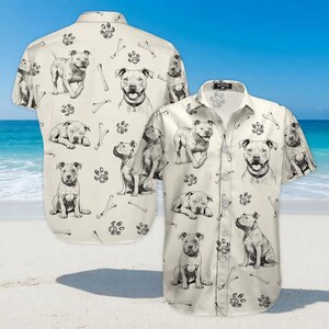 Pit Bull Dog Hawaiian Shirt for Men Women, Cute Pitbull Aloha Button Down, Pet Lover Gift, Summer Beach Vacation Outfit Shirt