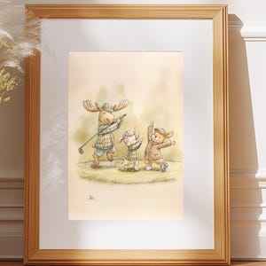 Stampa per cameretta dei bambini con tema golf: decorazione murale con animali, decorazione per cameretta dei neonati (download digitale)