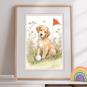 Golf Puppy Print, Golden Retriever Golf Poster, Golf Nursery Wall Art, Boy Nursery Decor, Golf Nursery Print, Golf Baby Gift