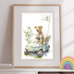 Golf Cart Wall Art for Baby Room, Cute Golf Puppy Nursery Decor