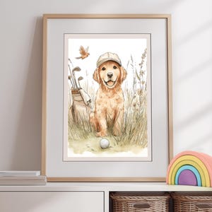 Golf Puppy Print, Golden Retriever Golf Poster, Golf Nursery Wall Art, Boy Nursery Decor, Golf Nursery Print, Golf Baby Gift