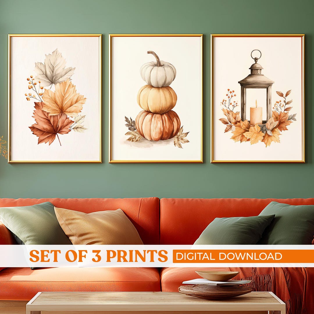 Autumn Wall Art Set: Rustic Pumpkin & Lantern Prints (digital Download ...