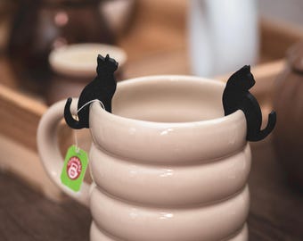 Set di 2 porta bustine di tè a forma di gatto, 3MF, per stampa 3D