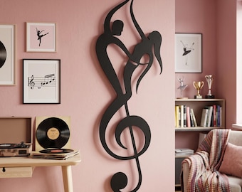 Music Notes Metal Wall Art, Dancing Couple Wall Sign, Musical Wall Decor Statement Piece for Music Rooms/Studios, Gift for Music/Dance Lover