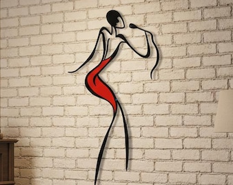 Female Singer Metal Wall Art, Abstract Woman Home Decor, Minimalist Colorful Lady Steel Sign, Modern Sing Song Room Decor, Housewarming Gift