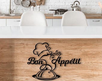 Chef Silhouette Food Metal Wall Art: Bon Appétit Metal Kitchen Decor, Modern Restaurant Sign, Gift For Mom