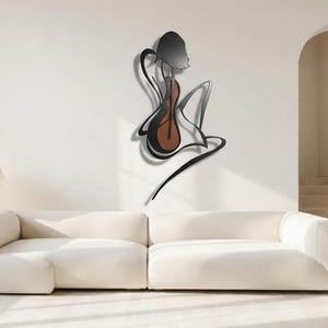Guitarist Woman Metal Wall Art: Abstract House Decor, Minimalist Colorful Guitar Metal Sign, Gift For Guitar Lovers, Modern Music Room Decor image 4