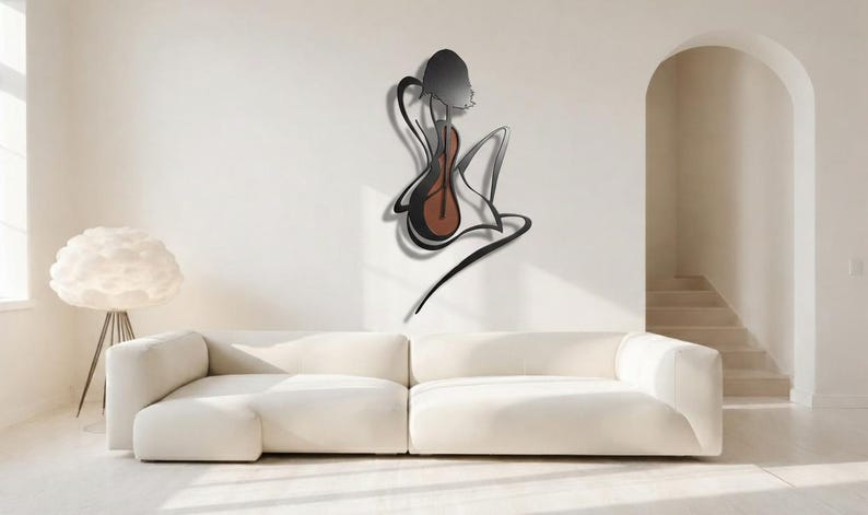 Guitarist Woman Metal Wall Art: Abstract House Decor, Minimalist Colorful Guitar Metal Sign, Gift For Guitar Lovers, Modern Music Room Decor image 4