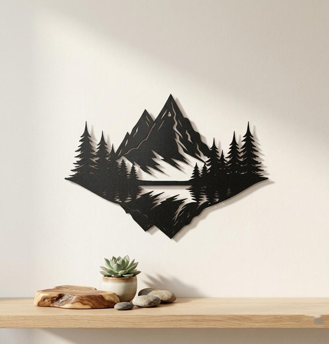 Mountain Forest Metal Wall Art: Rustic Mountain Cabin Sign, Nature ...