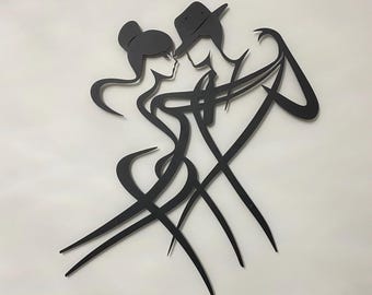 Dancing Couple Metal Wall Art: Dancer Couples Steel Line Sign, Dance Lover Decoration, Dance Academy & Center Sculpture