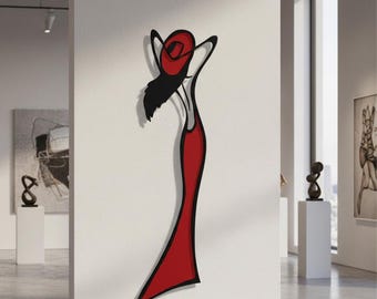 Elegant Female Metal Wall Art, Abstract Woman Home Decor, Minimalist Colorful Lady Steel Sign, Modern Room Decor, Housewarming Gift