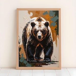 Abstract Bear Oil Painting: Rustic Woodland Animal Art Poster