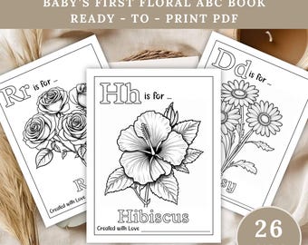 Floral ABC Coloring Book: Baby's First Alphabet, Baby Shower Keepsake (8.5x11" PDF Printable)