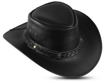 Sombrero de vaquero de cuero genuino: sombrero unisex estilo western para el interior del país