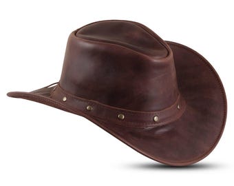 Sombrero de vaquero de cuero hecho a mano: estilo occidental unisex