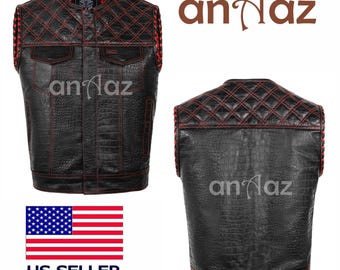 Colete de couro artesanal para motociclista, colete de jeans trançado