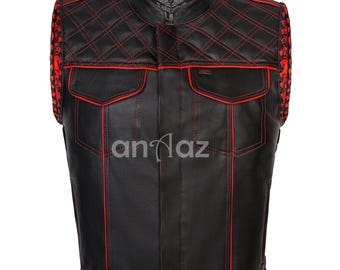 Colete de couro artesanal para motociclista, colete de motociclista masculino em jeans trançado