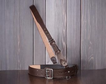 Cintura Sam Browne in vera pelle fatta a mano: tracolla incrociata, accessori grigi