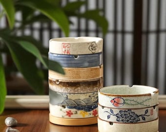 レトロな陶器の和風の赤い竹の木製灰皿、家庭用陶器の飛散防止カバー