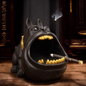 Funny Bulldog Ceramic Ashtray – Unique, Playful Design with Gold Teeth | Perfect for Smokers & Collectors with Personality