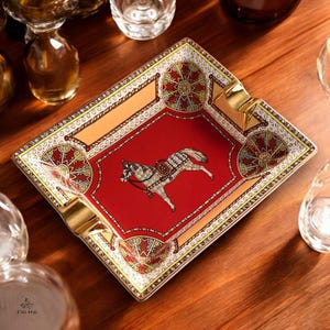 Luxury Horse Ceramic Ashtray – Men&#39;s Vintage-Inspired Tray for Cigars or Decor | Elegant Gift for Him, Office, or Home Bar