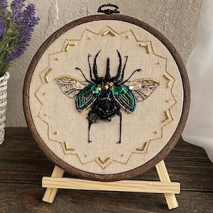 Insect Bead Embroidery Kit for beginners, Jewel Beetle Pattern DIY Set with Beads & Crystals, Scarab Insect Bead Embroidery Set, Home decor