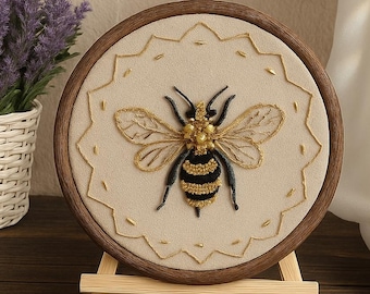 Bee Bead Embroidery Kit for Beginners: DIY Handcraft Set with Hoop