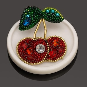 Red Cherry Beaded brooch DIY Kit, Jewelry Making Set with Beads, Rhinestones & Step-by-Step Instructions, DIY Brooch Making Kit