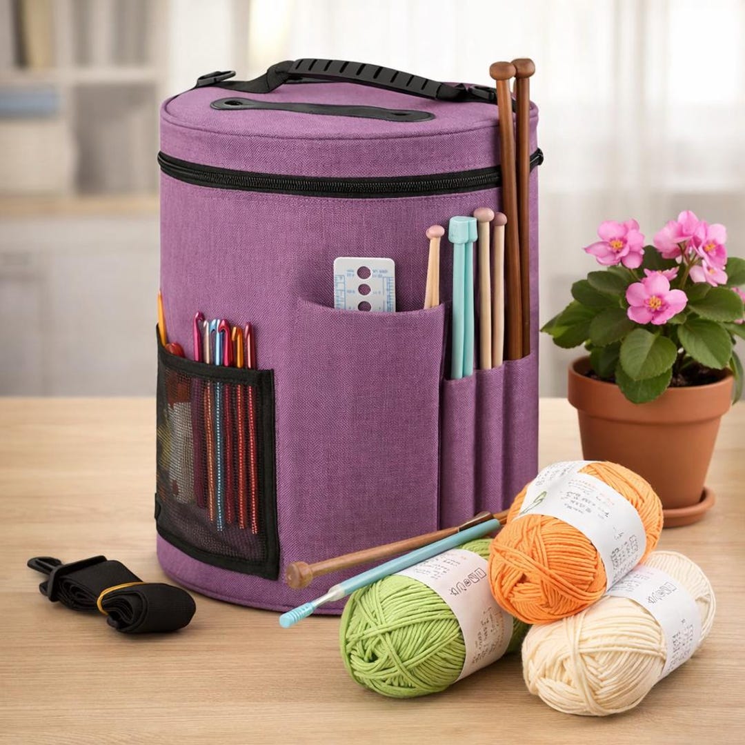 Knitting Organizer Bag With Pockets, Portable Yarn Storage Basket ...