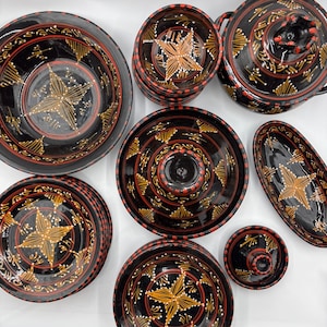 Traditional Handmade Clay Dinnerware Set for 6 – Hand-Painted Algerian Pottery