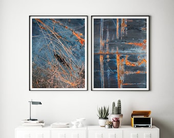 Rust Abstract Photography Prints: Industrial Decor Wall Art, Set of 2