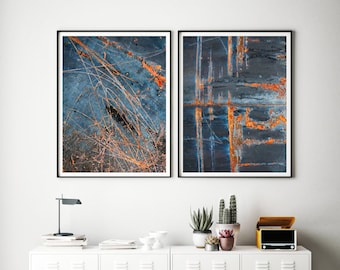 Industrial art prints, abstract wall art for industrial decor. Set of two photography prints, industrial wall art, rust abstract photographs