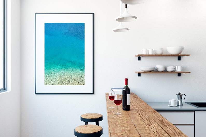 Ocean wall art, minimalist coastal decor. Abstract water art print, large Mediterranean wall art, Kefalonia Greece photography print image 8