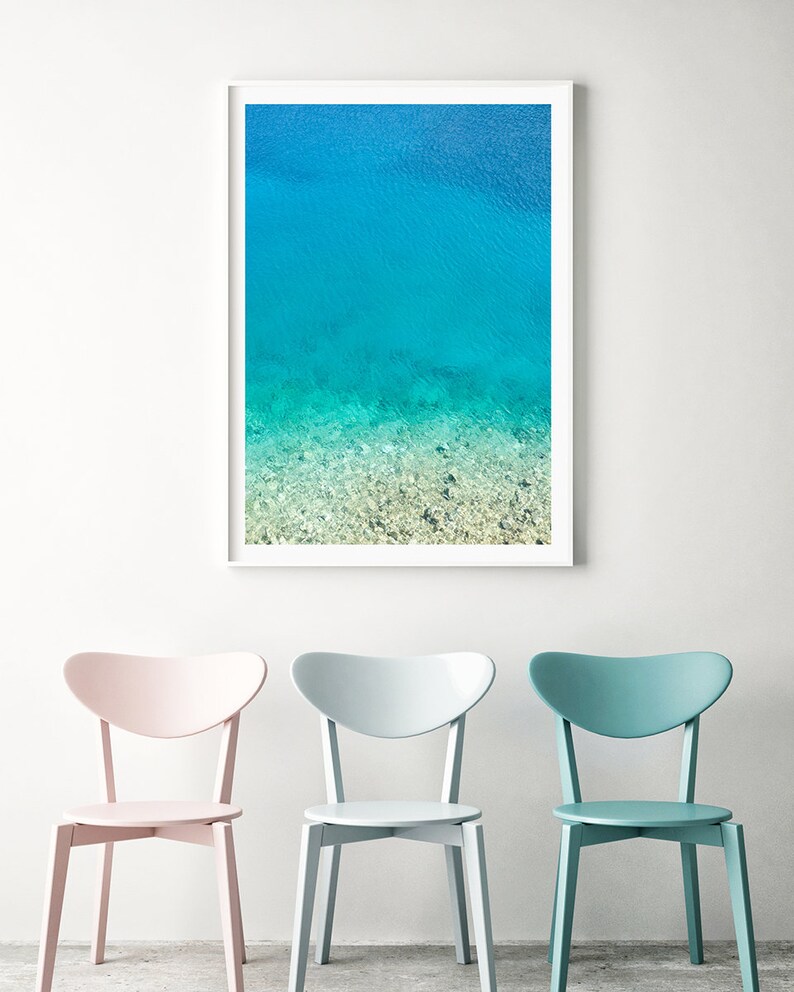 Ocean wall art, minimalist coastal decor. Abstract water art print, large Mediterranean wall art, Kefalonia Greece photography print image 6