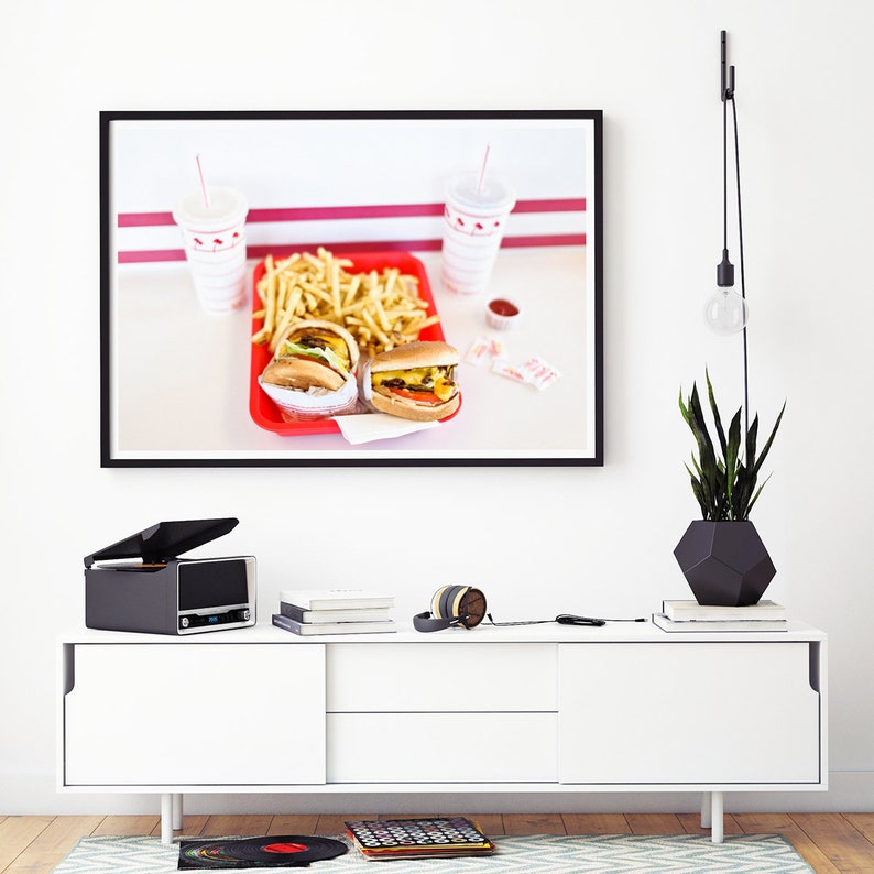Kitchen wall decor, In-N-Out Burger art print, burgers and fries, cheeseburger fast food art, In N Out Burger photography print, Americana image 4