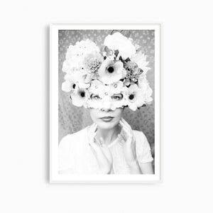 Fashion wall art, black and white photography print. Large fine art photographs, surreal masked ball art, masquerade art print
