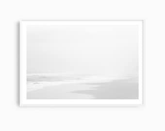 Misty Beach Photography Print: Black and White Coastal Wall Art